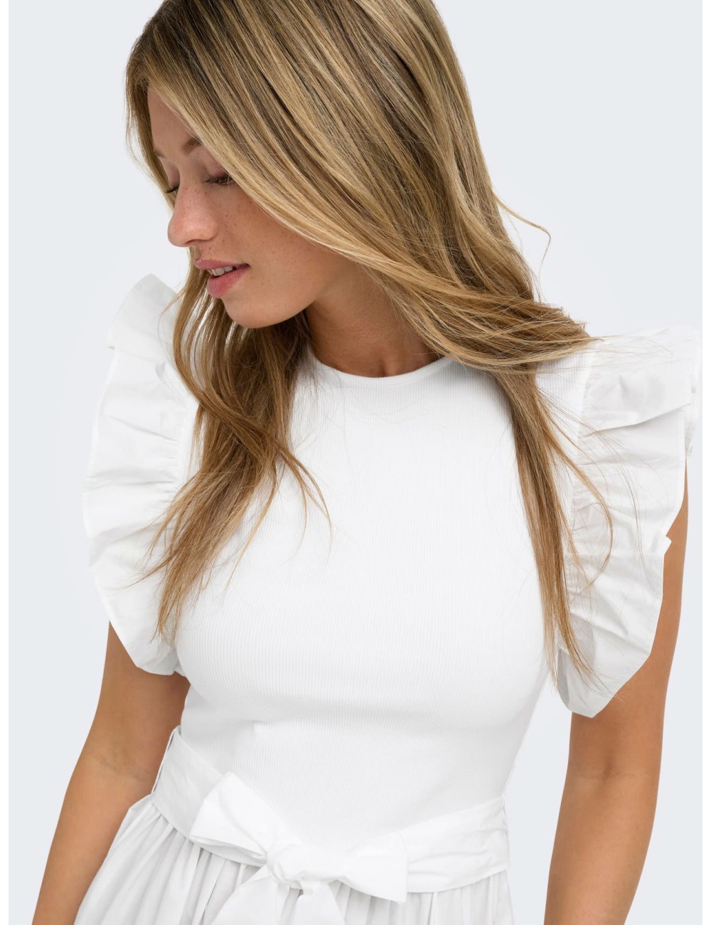 VESTIDO LARGO VOLANES MANGAS BLANCO