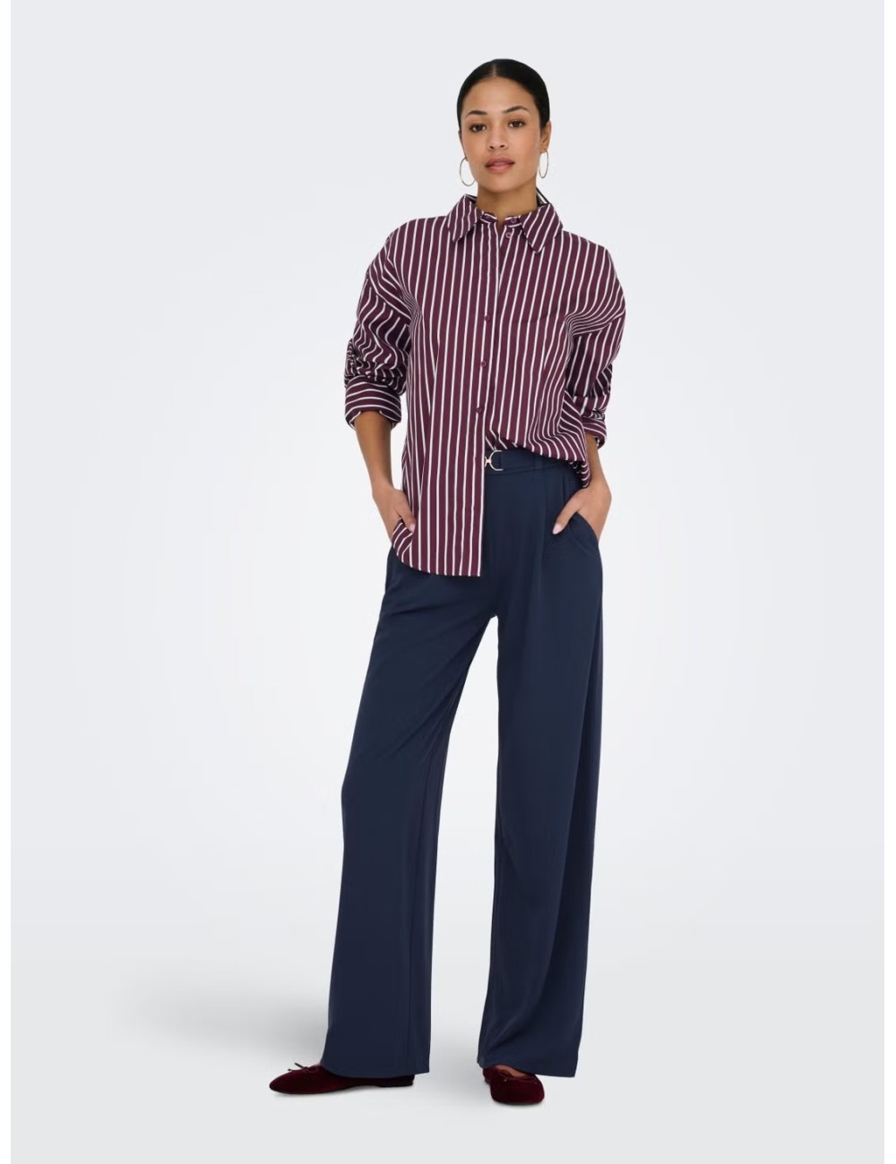 CAMISA RAYAS BURDEOS