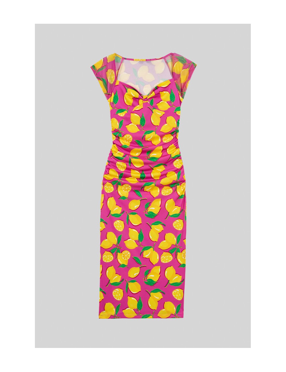 VESTIDO MIDI ESCOTE CORAZÓN ROSA DE LIMONES