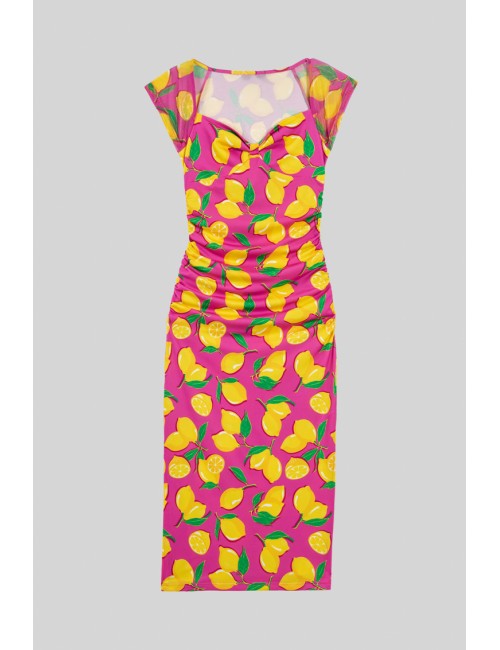 VESTIDO MIDI ESCOTE CORAZÓN ROSA DE LIMONES