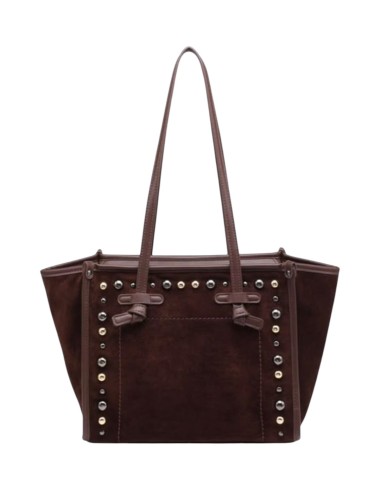 BOLSO SHOPPER ANTELINA CON TACHUELAS MARRÓN