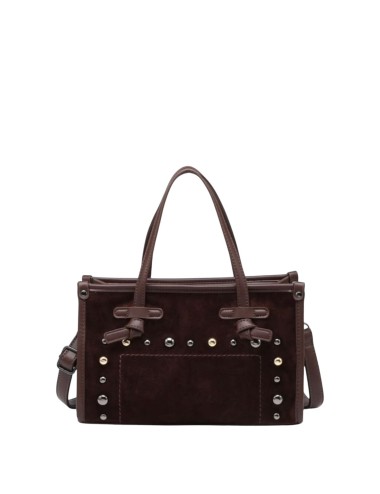 BOLSO DE MANO ANTELINA CON TACHUELAS MARRÓN