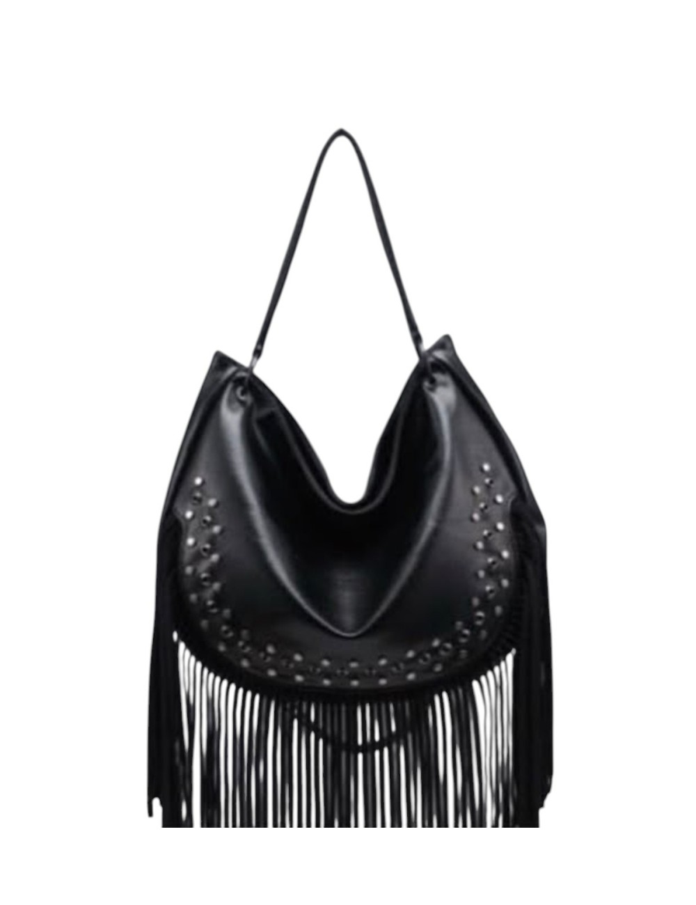 BOLSO HOMBRO COMBINADO FLECOS NEGRO
