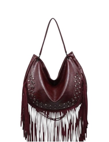 BOLSO HOMBRO COMBINADO FLECOS BURDEOS