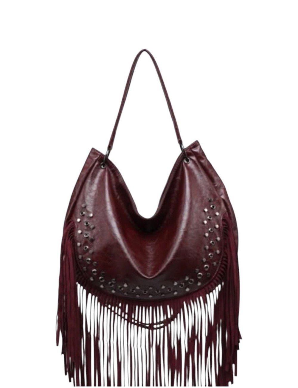 BOLSO HOMBRO COMBINADO FLECOS BURDEOS