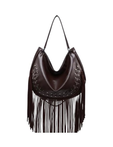 BOLSO HOMBRO COMBINADO FLECOS MARRÓN