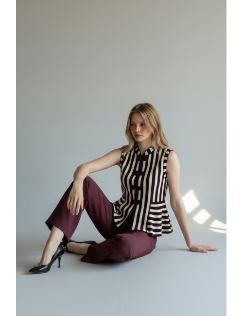 CHALECO/TOP RAYAS DE PUNTO BURGUNDY