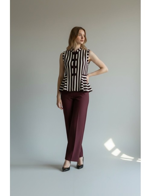 CHALECO/TOP RAYAS DE PUNTO BURGUNDY