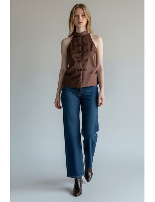 TOP CUELLO HALTER MARRÓN