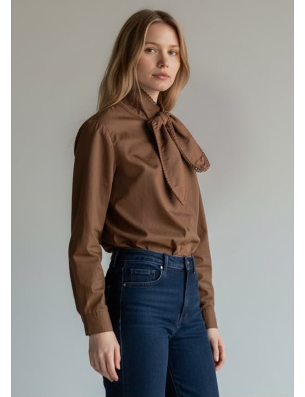 CAMISA CON CUELLO LAZADA MARRÓN