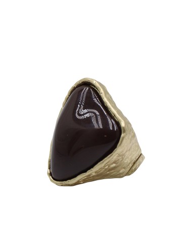 ANILLO MAXI CORAZÓN RESINA MARRÓN Y ORO ENVEJECIDO