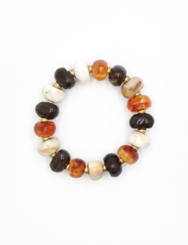 PULSERA ELÁSTICA CUENTAS RESINA ORGÁNICA Y SEPARADORES DORADOS