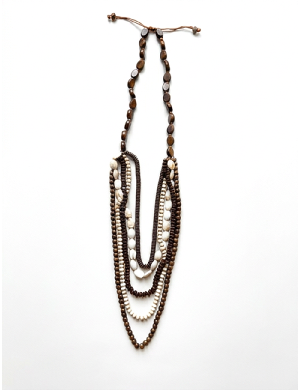 COLLAR MAXI MULTIHILO AJUSTABLE CON CONCHAS CAURIS Y CUENTAS DE MADERA