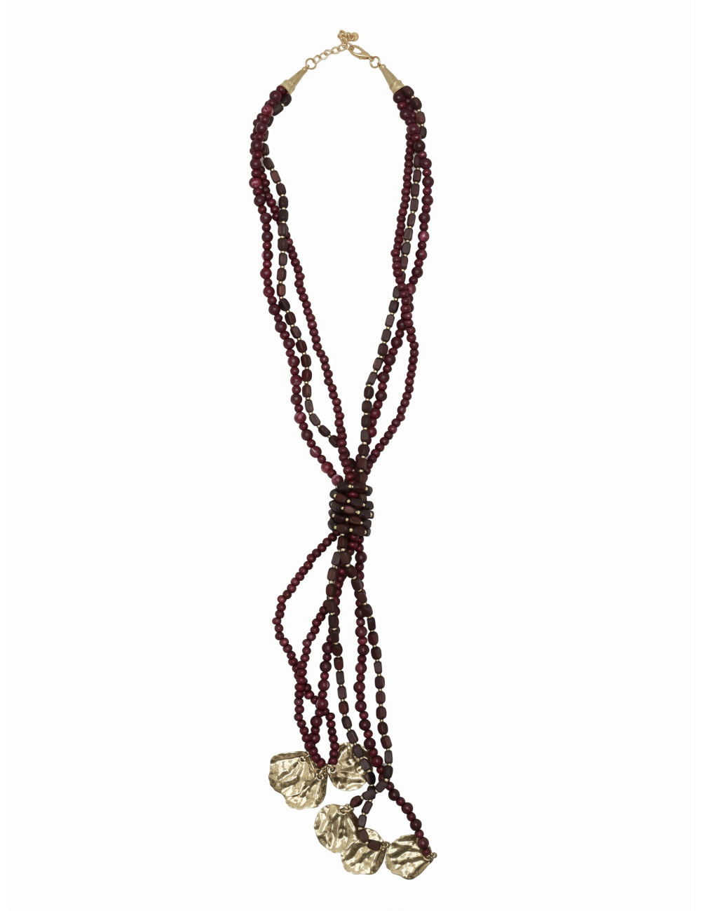 COLLAR MAXI MULTIHILO CON NUDO CENTRAL Y COLGANTES DE MONEDAS MARTILLADAS