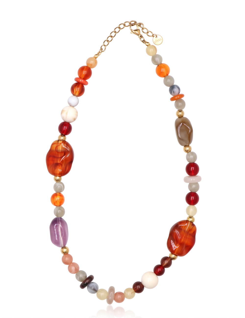 COLLAR DE CUENTAS DE RESINA MARMOLEADA Y DETALLES DORADOS