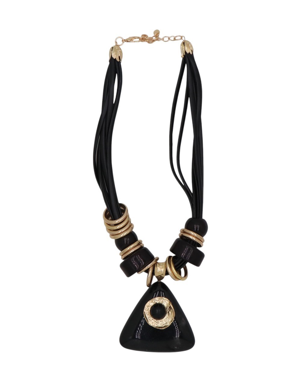 COLLAR CON COLGANTE TRIANGULAR Y DETALLES DORADOS