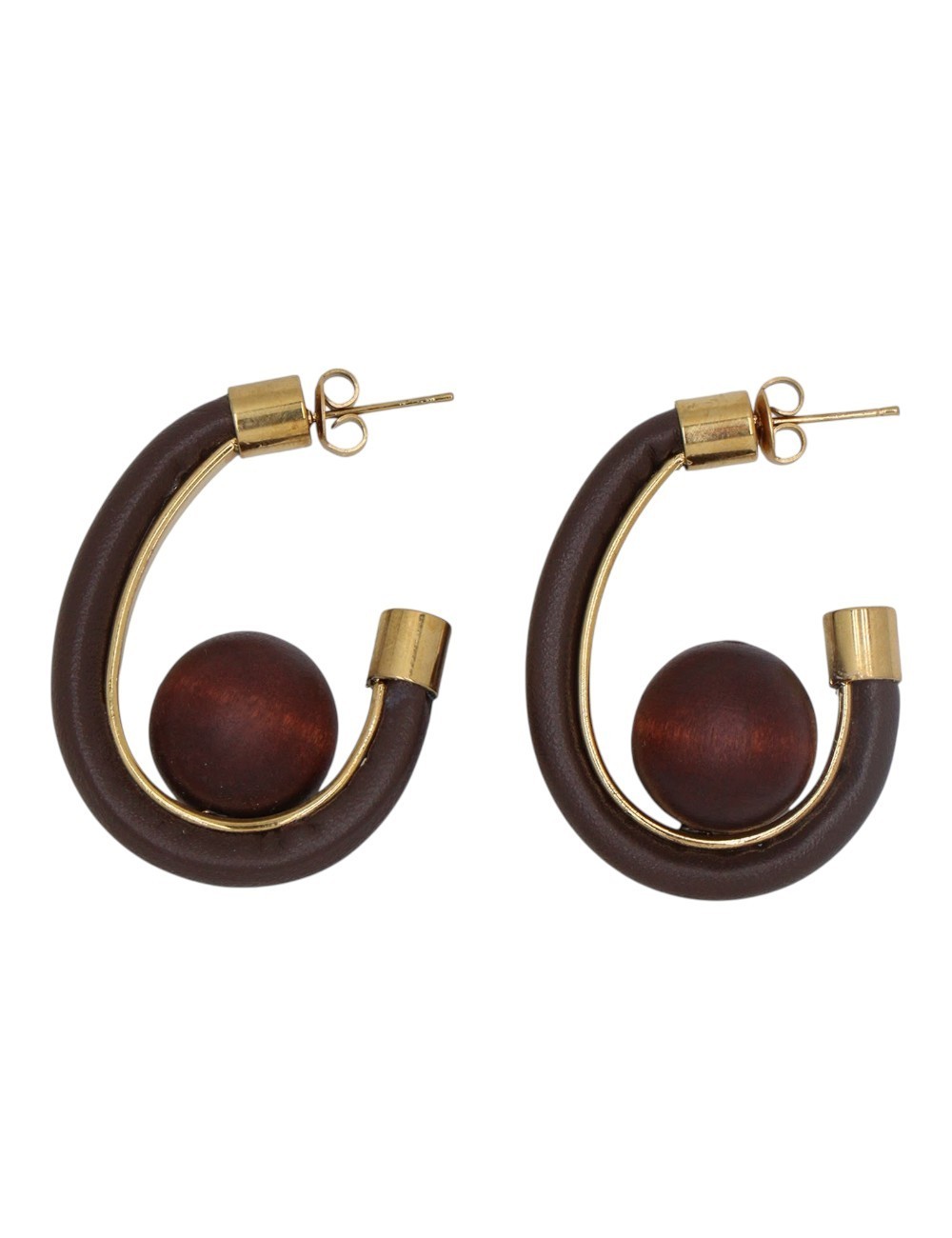 PENDIENTES ARO CON ESFERA DE MADERA CENTRAL