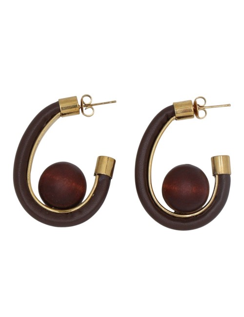 PENDIENTES ARO CON ESFERA DE MADERA CENTRAL