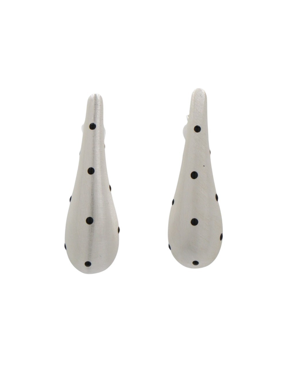 PENDIENTES ACERO ALARGADOS PLATA CON LUNARES MINIMALISTAS