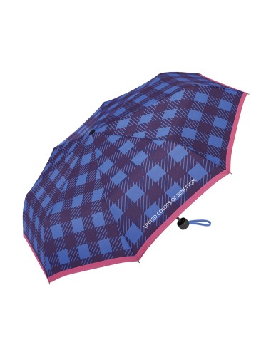 PARAGUAS PLEGABLE BENETTON MANUAL CUADROS AZUL