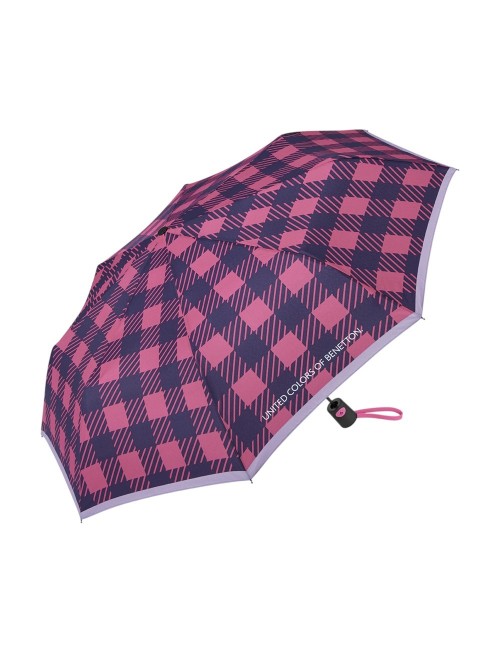 PARAGUAS PLEGABLE AUTOMÁTICO BENETTON CUADROS ROSA