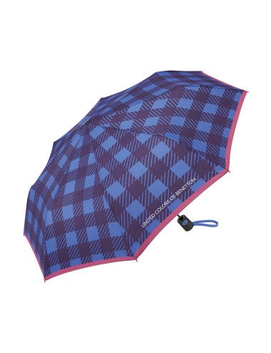 PARAGUAS PLEGABLE AUTOMÁTICO BENETTON CUADROS AZUL