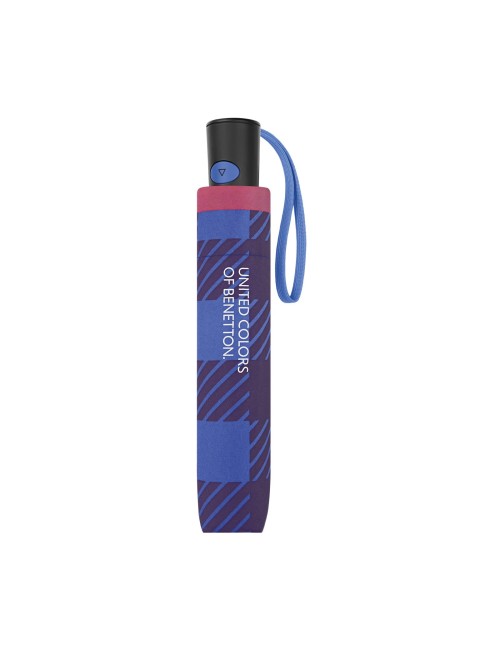 PARAGUAS PLEGABLE AUTOMÁTICO BENETTON CUADROS AZUL