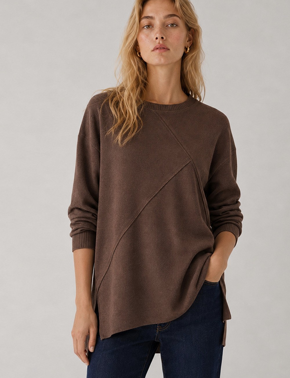 SUDADERA PUNTO CORTES MARRÓN