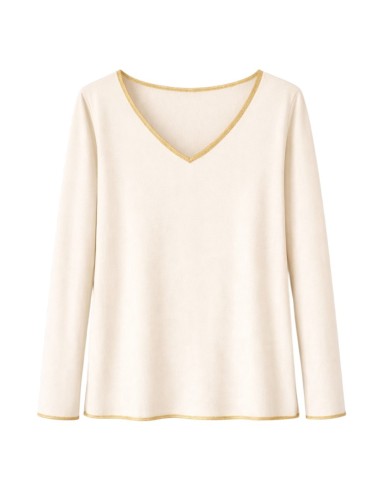 JERSEY PUNTO FINO CINTA ORO BEIGE