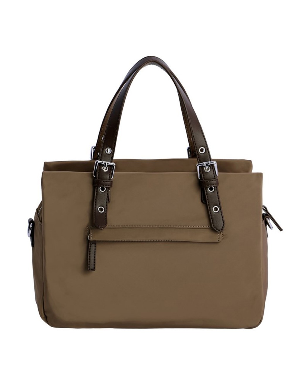 BOLSO SHOPPER DE NYLON COMBINADO BICOLOR MARRÓN