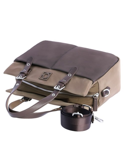 BOLSO SHOPPER DE NYLON COMBINADO BICOLOR MARRÓN