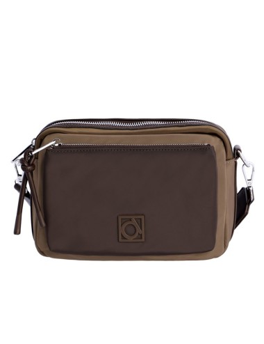BOLSO BANDOLERA DE NYLON BICOLOR  CON DOBLE CREMALLERA MARRÓN