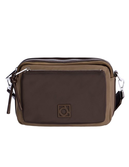 BOLSO BANDOLERA DE NYLON BICOLOR  CON DOBLE CREMALLERA MARRÓN