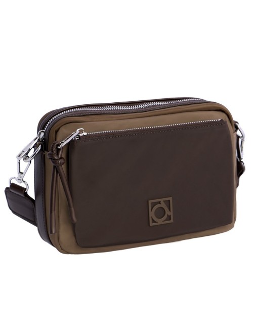 BOLSO BANDOLERA DE NYLON BICOLOR  CON DOBLE CREMALLERA MARRÓN