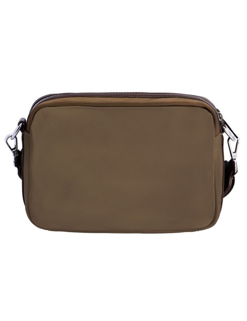 BOLSO BANDOLERA DE NYLON BICOLOR  CON DOBLE CREMALLERA MARRÓN