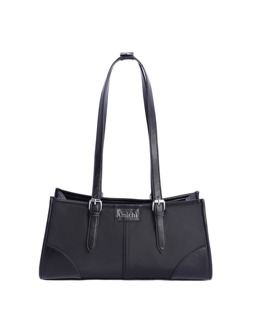 BOLSO HOMBRO ALARGADO CON HEBILLAS PLATEADAS NEGRO