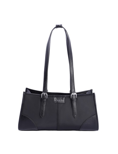 BOLSO HOMBRO ALARGADO CON HEBILLAS PLATEADAS NEGRO