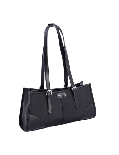 BOLSO HOMBRO ALARGADO CON HEBILLAS PLATEADAS NEGRO