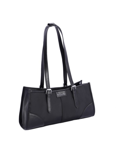 BOLSO HOMBRO ALARGADO CON HEBILLAS PLATEADAS NEGRO