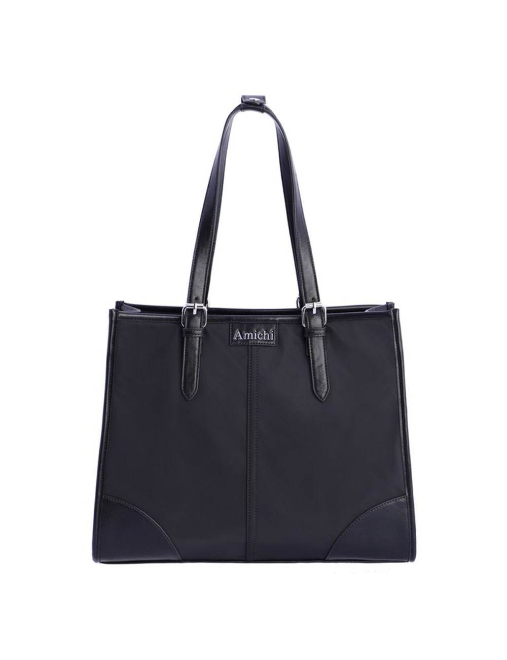 BOLSO SHOPPER CON HEBILLAS PLATEADAS NEGRO