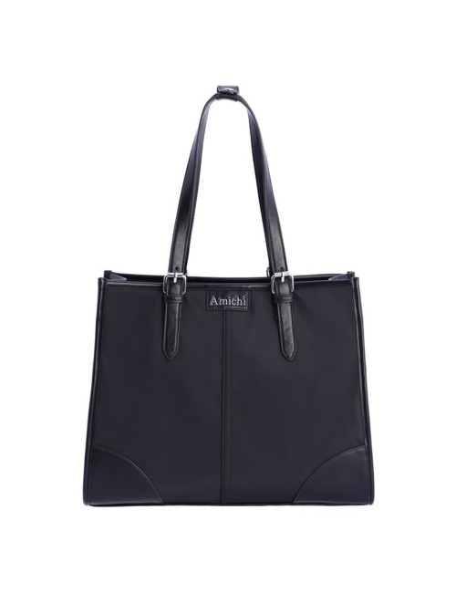 BOLSO SHOPPER CON HEBILLAS PLATEADAS NEGRO