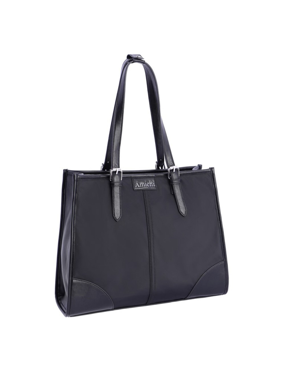 BOLSO SHOPPER CON HEBILLAS PLATEADAS NEGRO