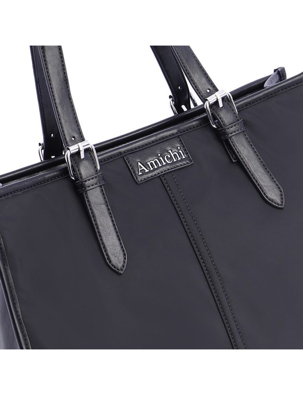 BOLSO SHOPPER CON HEBILLAS PLATEADAS NEGRO