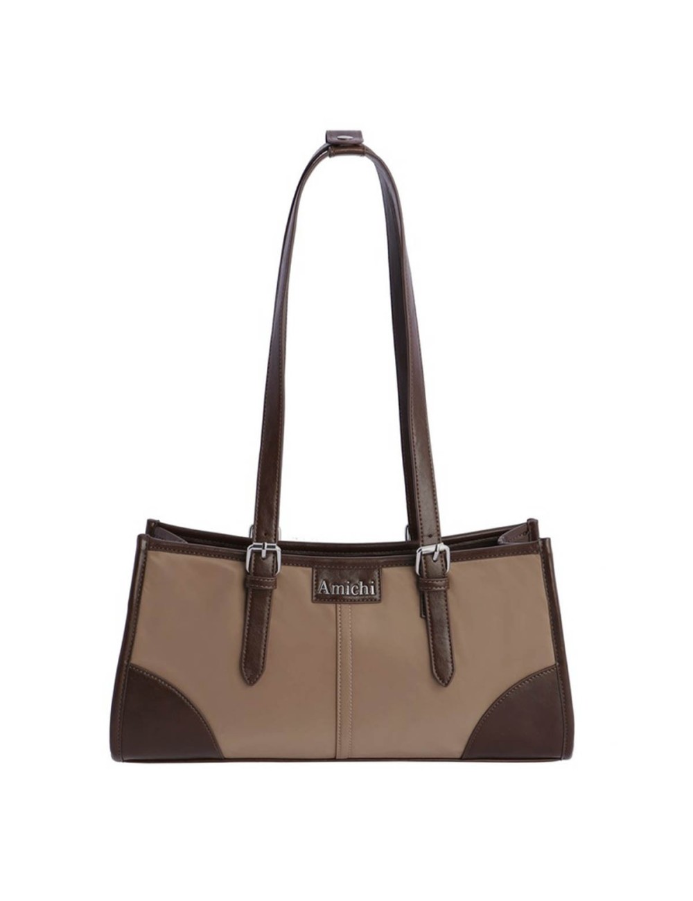 BOLSO HOMBRO ALARGADO CON HEBILLAS PLATEADAS CAMEL