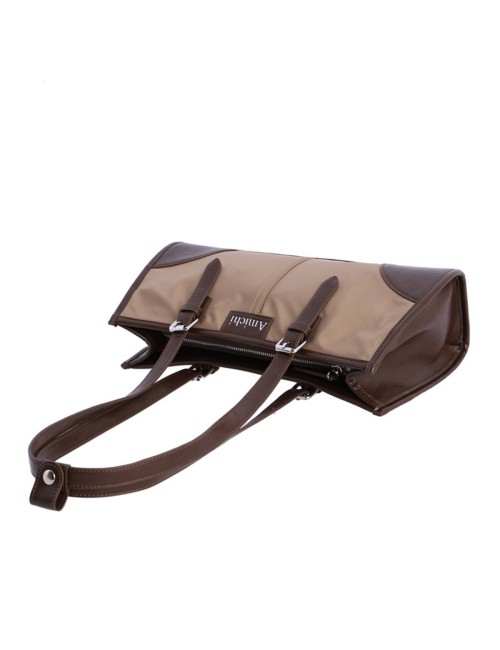 BOLSO HOMBRO ALARGADO CON HEBILLAS PLATEADAS CAMEL