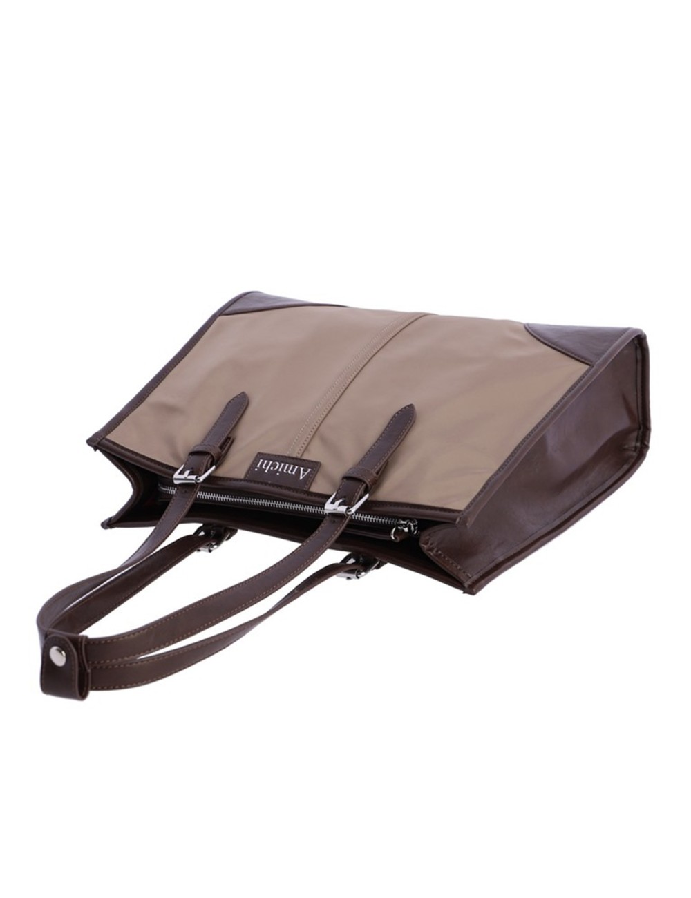 BOLSO SHOPPER CON HEBILLAS PLATEADAS CAMEL