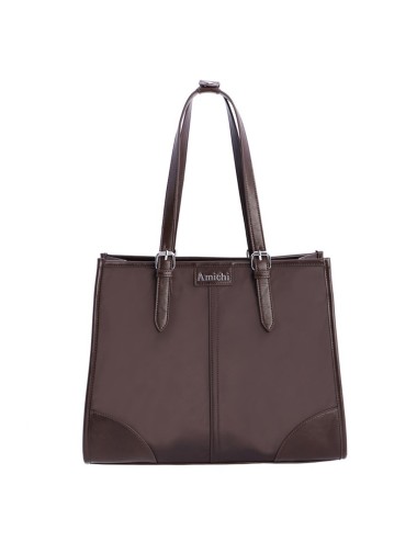 BOLSO SHOPPER CON HEBILLAS PLATEADAS MARRÓN