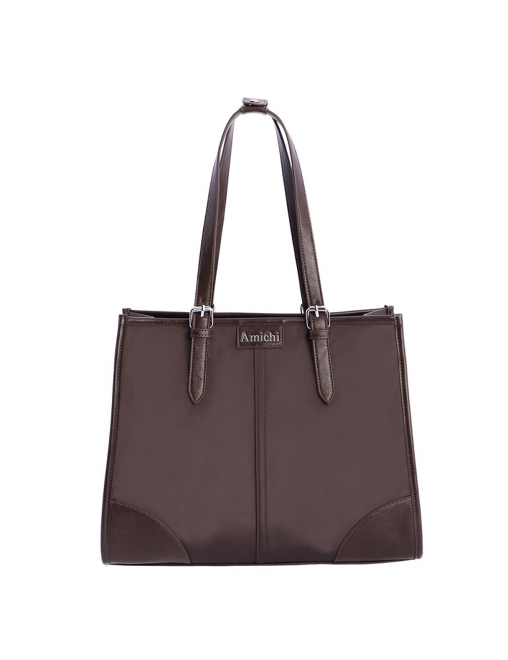 BOLSO SHOPPER CON HEBILLAS PLATEADAS MARRÓN