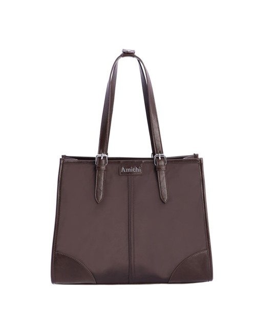BOLSO SHOPPER CON HEBILLAS PLATEADAS MARRÓN