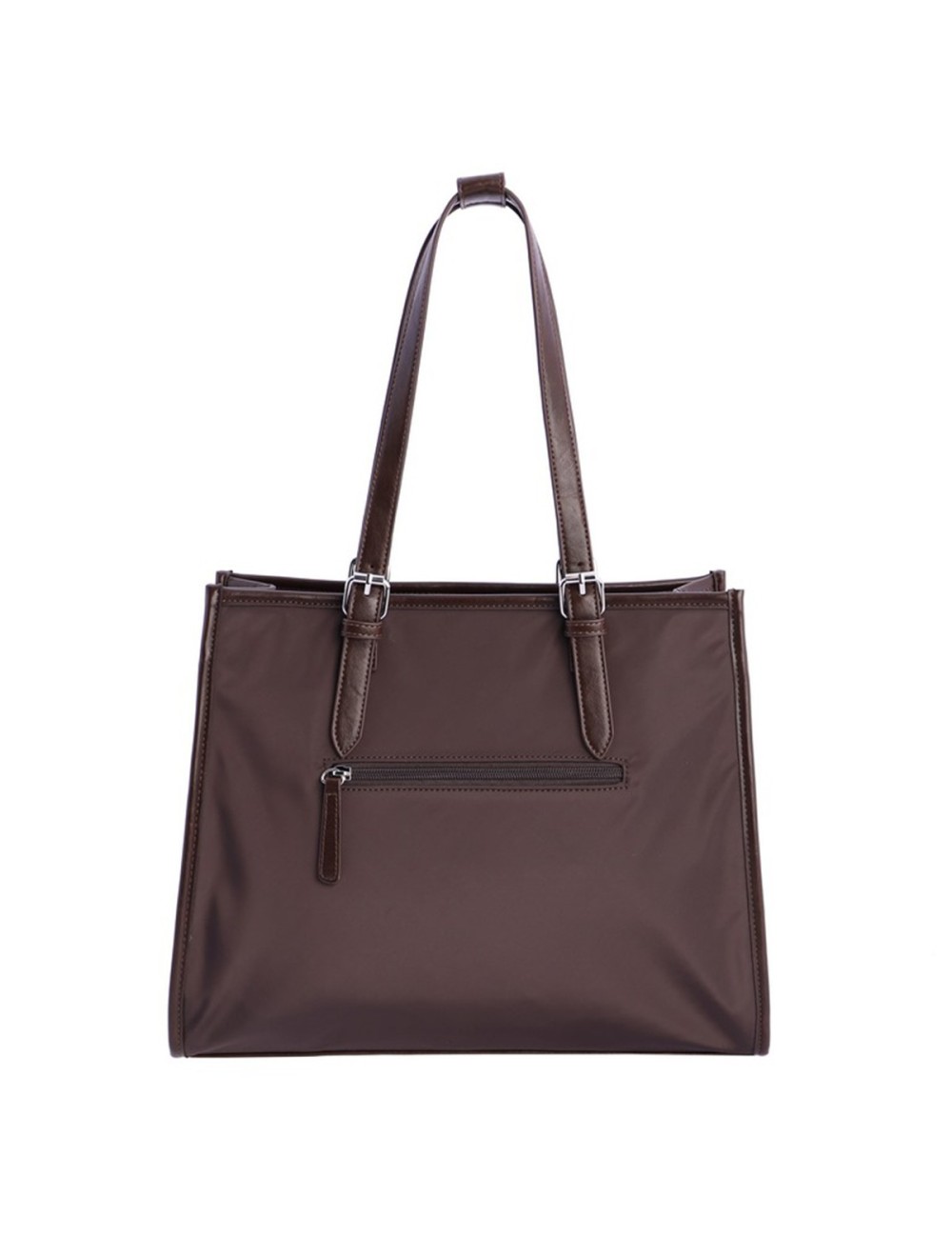 BOLSO SHOPPER CON HEBILLAS PLATEADAS MARRÓN